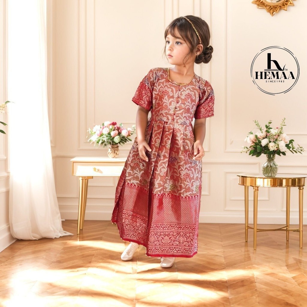 Kids Dress ไซส์ 11 & 16 Kids Long Dress Chanderi Silk indian ชุดพื้นเมือง