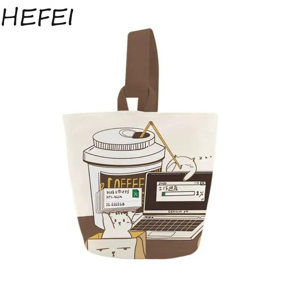 เสาร์การ์ตูนกาแฟแมวถังกระเป๋า,ความจุขนาดใหญ่สไตล์เกาหลีถุงมัมมี่,กระเป๋าโท้ทลําลองผ้าใบกระเป๋าถือถุงช้อปปิ้งถุงอาหารกลางวันถุงเก็บ