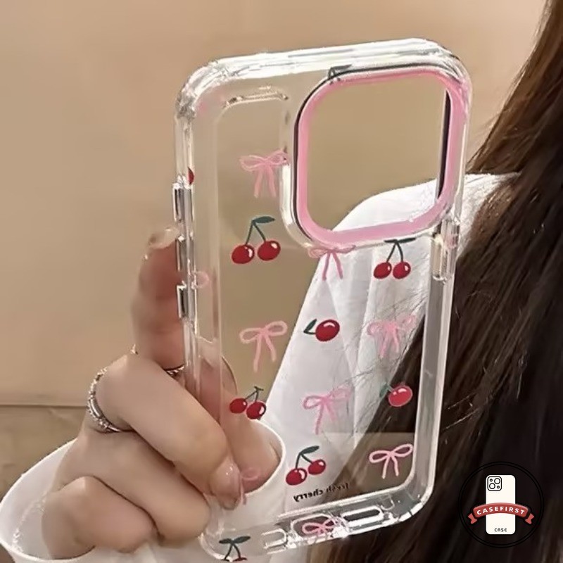 โบว์หวานสีชมพูเชอร์รี่เคสสำหรับ OPPO A38 A77 A5s A17K A53 A78 A18 A57 A12 A15 A16 A17 A58 A54 A7 Reno 5F