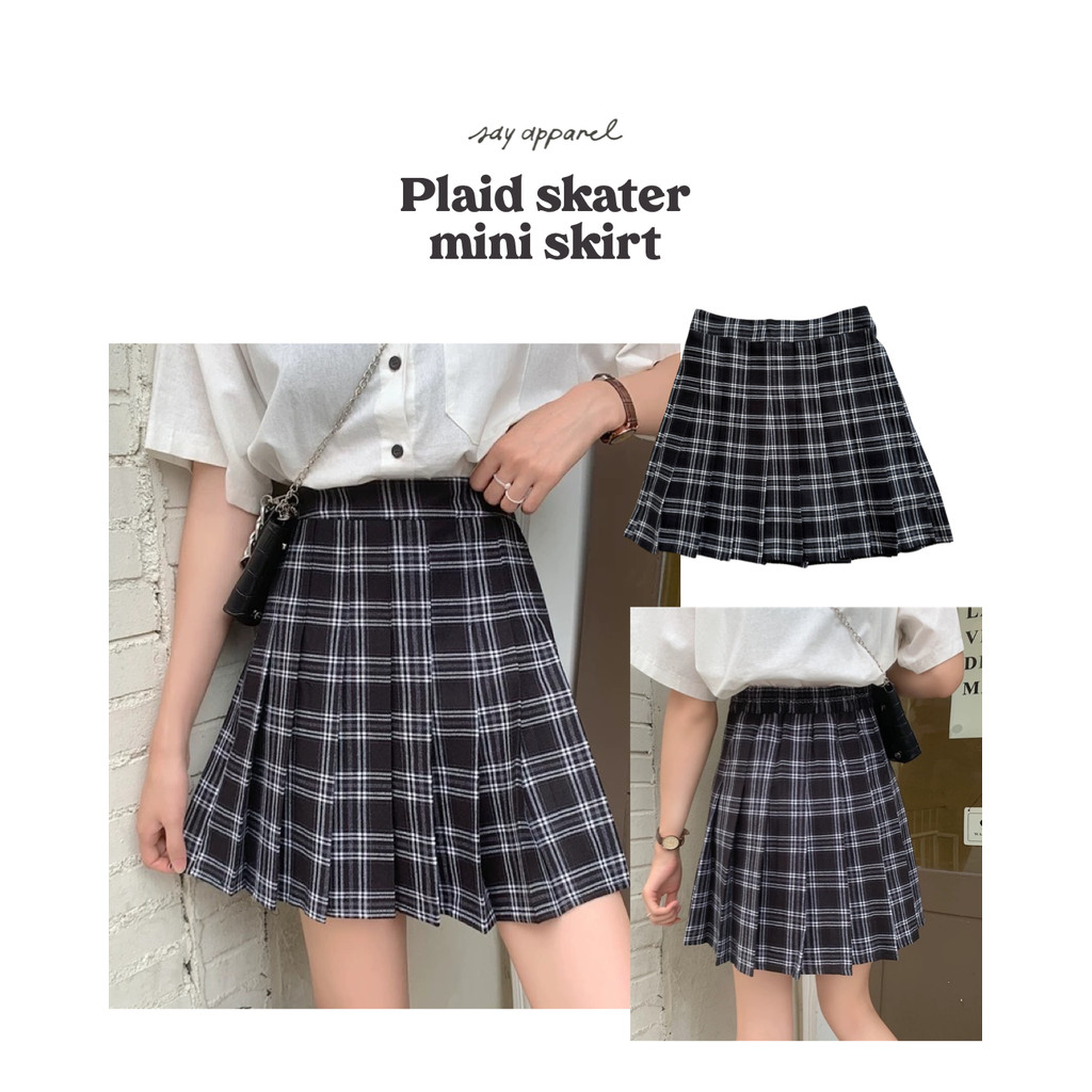 SAY APPAREL: Plaid skater mini skirt ราคา ถูกที่สุด ดีลบีเคเค