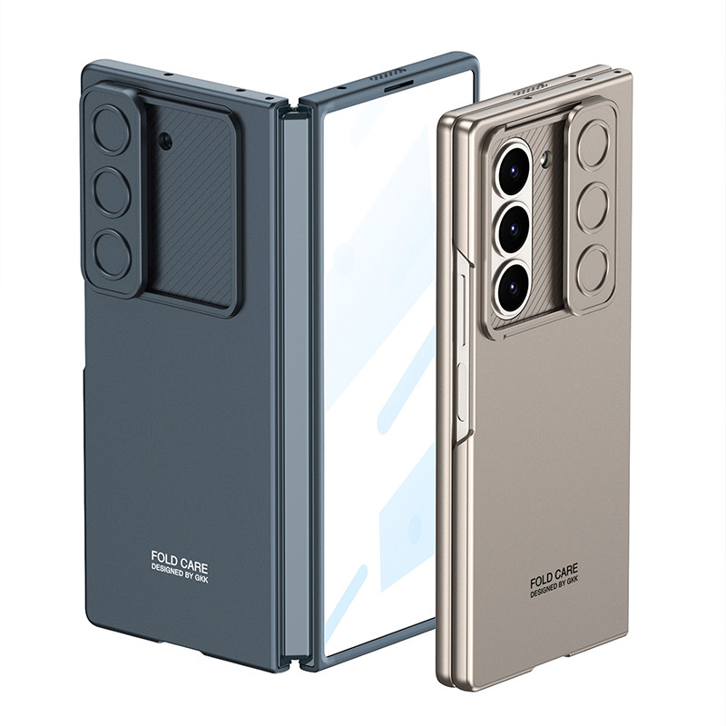 ปลอก Samsung Galaxy Z Fold 6 5 ฝาครอบป้องกันพร้อมตัวป้องกันกล้องสไลด์ เคสโทรศัพท์แบบแข็งกันกระแทกพร้อมฟิล์มกระจกนิรภัย