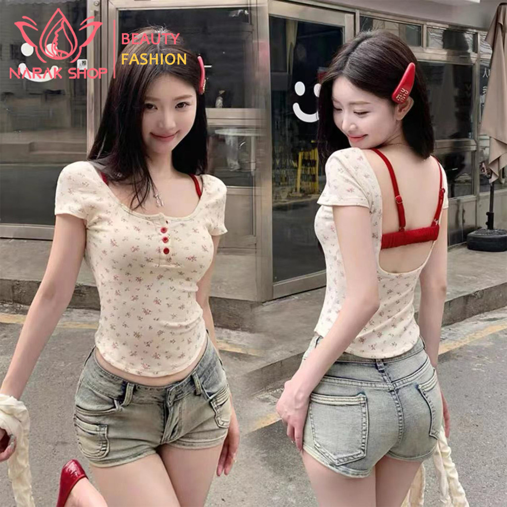 เสื้อยืดลายดอกไม้แขนสั้น ดีไซน์ล้ำสมัยสำหรับฤดูร้อน
