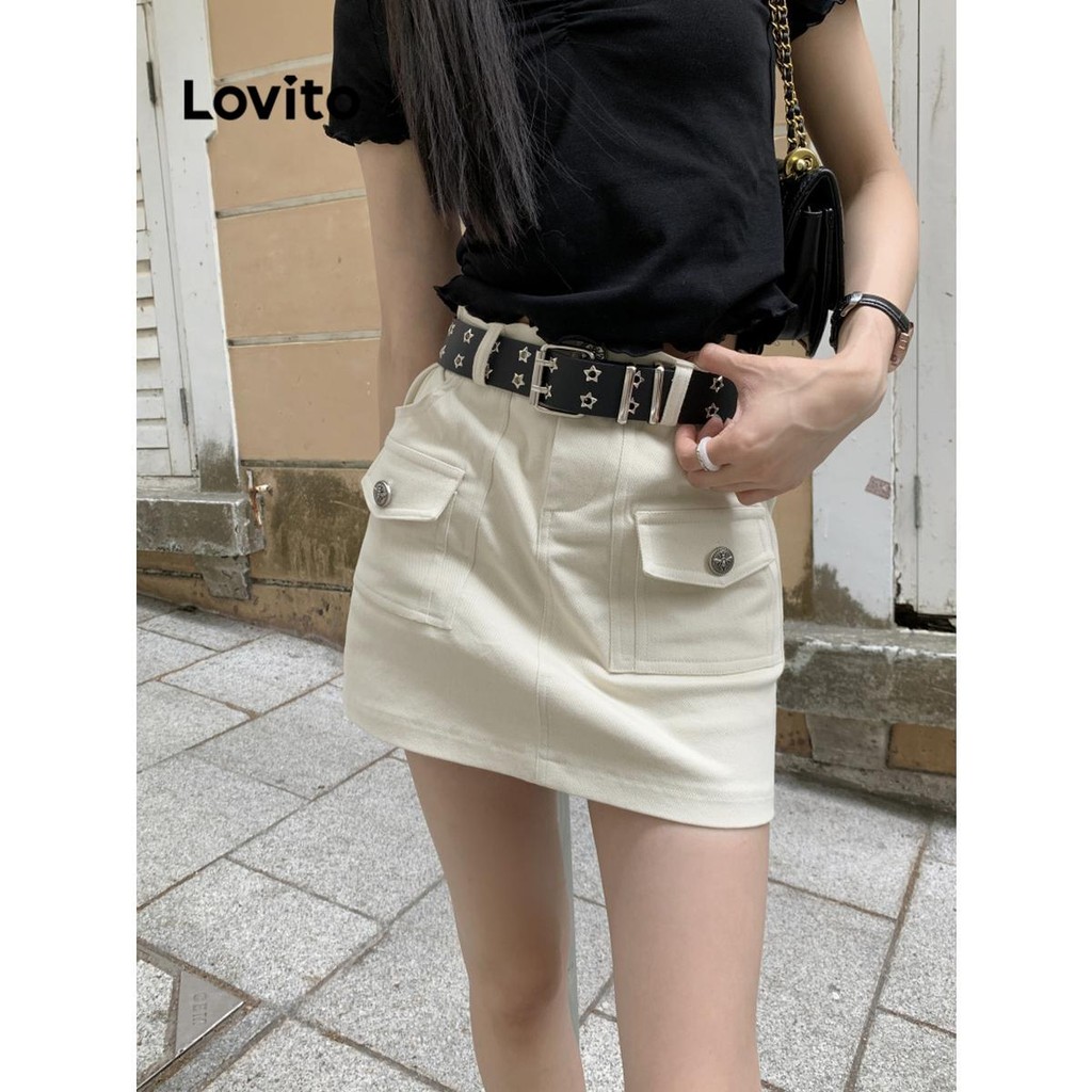 Lovito กระโปรงซิปกระเป๋าธรรมดาสำหรับผู้หญิง LNE70049