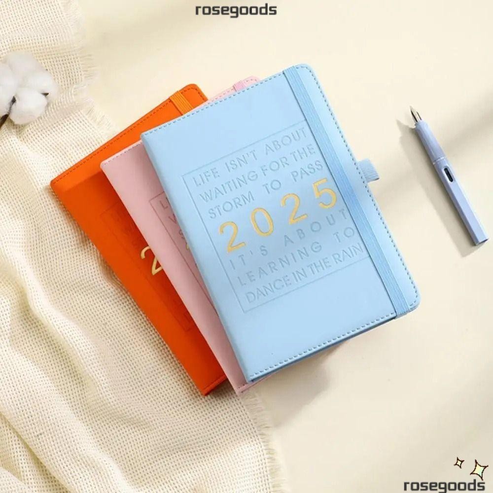 สมุดแพลนเนอร์ ดอกกุหลาบ 2025 ไดอารี่ปกหนัง ก5 รายวัน รายสัปดาห์ & วางแผนรายเดือน การจัดการเวลา 2025 สมุดปฏิทิน