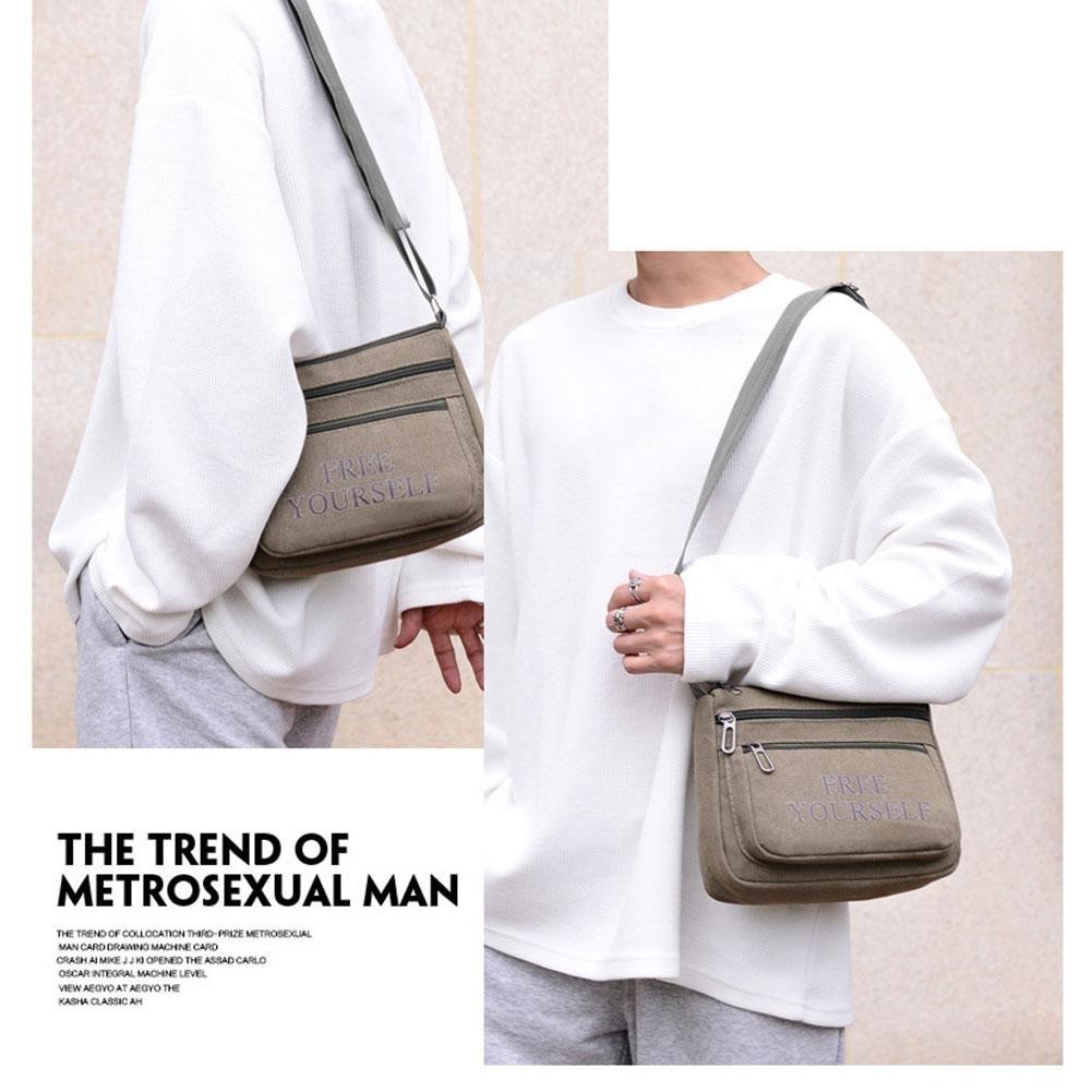 กระเป๋าสะพายไหล่ผู้ชายแฟชั่น New Casual Satchel Men Canvas Zipper Bag For Outdoor K1k6