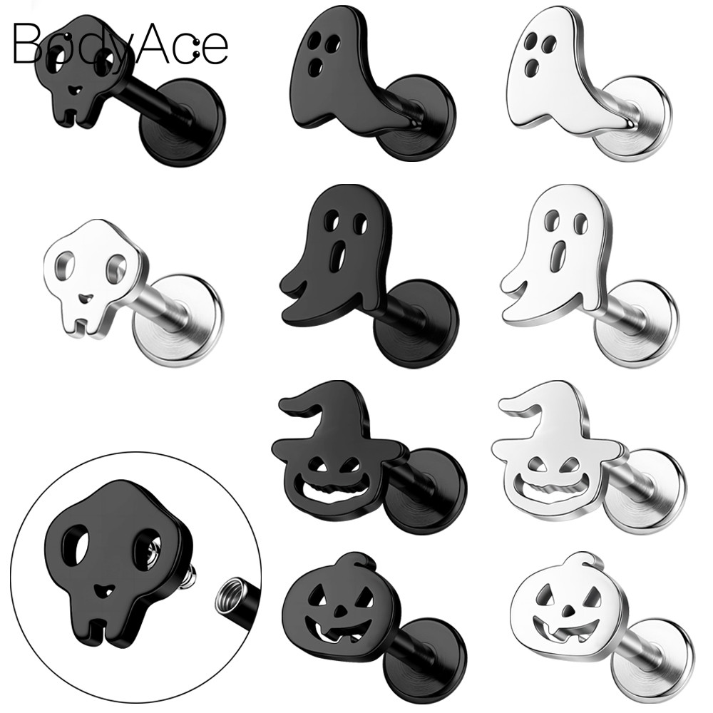 Bodyace 1 Pc 16G Lip Stud สแตนเลสสตีล Lip Piercing ฟักทอง Labret Stud สีดํา Labret เจาะภายในด้ายเครื่องประดับ