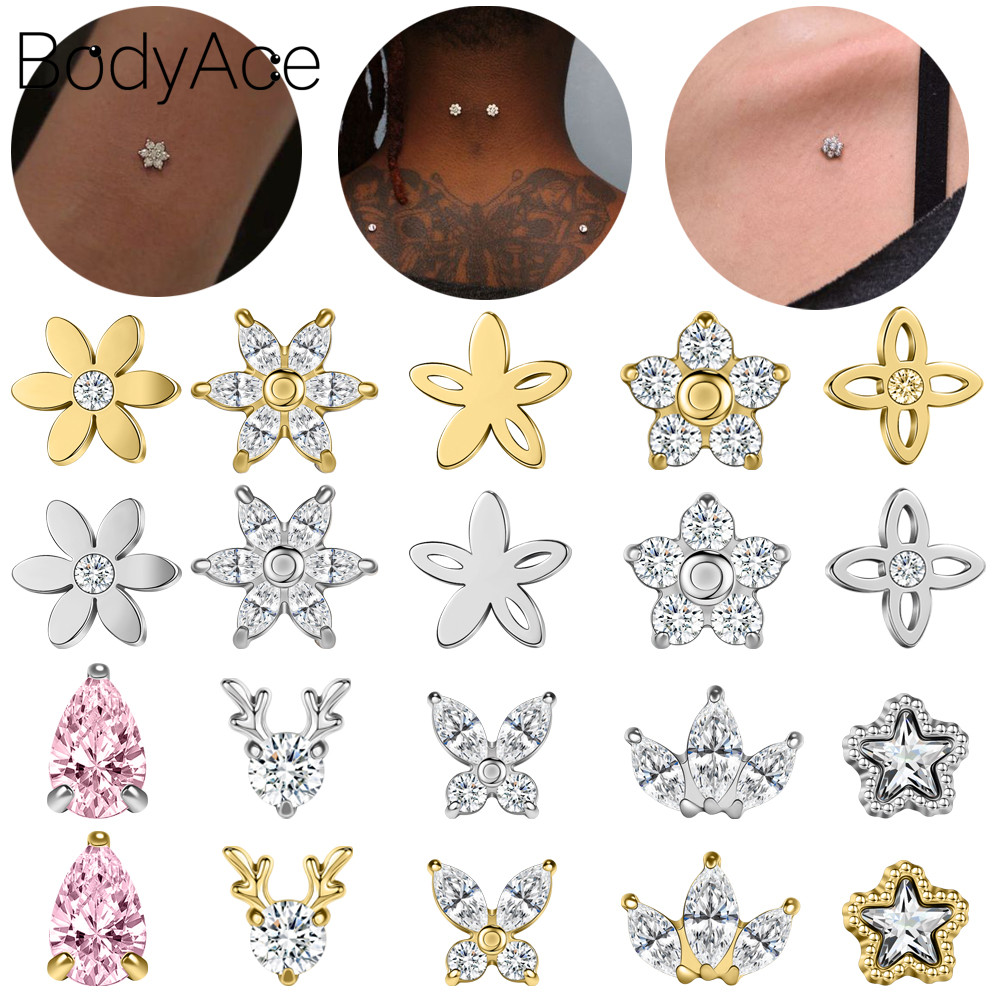Bodyace 1 Pc อุปกรณ์เสริมสแตนเลส 16G Skin Diver อุปกรณ์เสริมผีเสื้อ Dermal Anchor อุปกรณ์เสริม Silver Microdermal เจาะอุปกรณ์เสริม