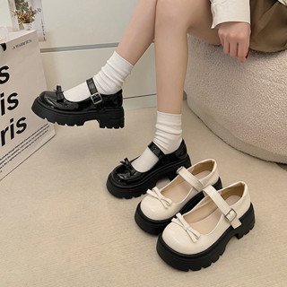 รองเท้าหนังแมรี่เจนสไตล์เกาหลี ก้นหนา นิ้วเท้ามน สไตล์วิทยาล…