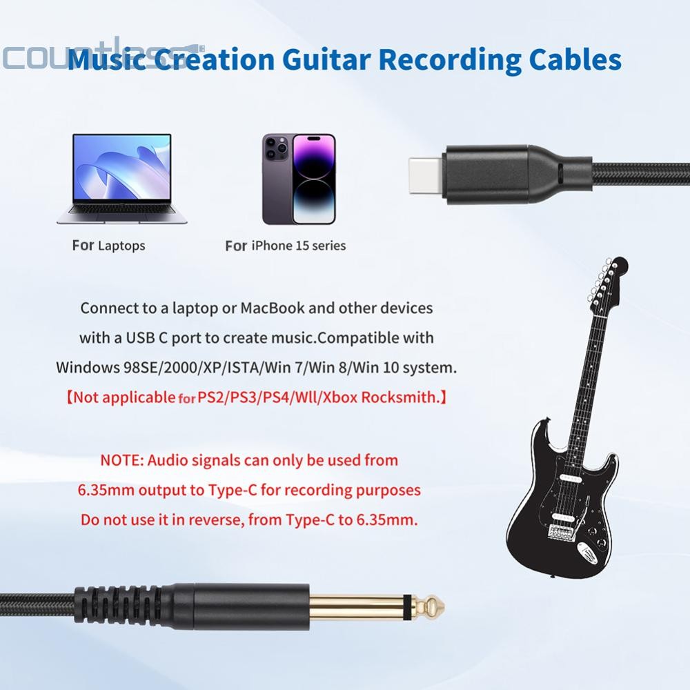 1/2/3m USB C ถึง 6.35 มม.1/4 TS สายสัญญาณเสียงสเตอริโอประเภท C ถึง 6.35 มม.แจ็ค Aux สาย 6.35 มม. Mono To USB Type-C อะแดปเตอร์สายไฟบันทึก [เคาน์เตอร์]