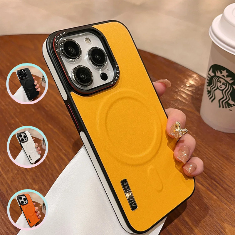 2024มาใหม่ ถูกที่สุด เคส ไอโฟน 13 เคสไอโฟน15 เคสหนัง/สีเหลืองเข้ากันได้กับ iPhone11 12 13 14 15 Pro Max.ส่งจากไทย24ชม