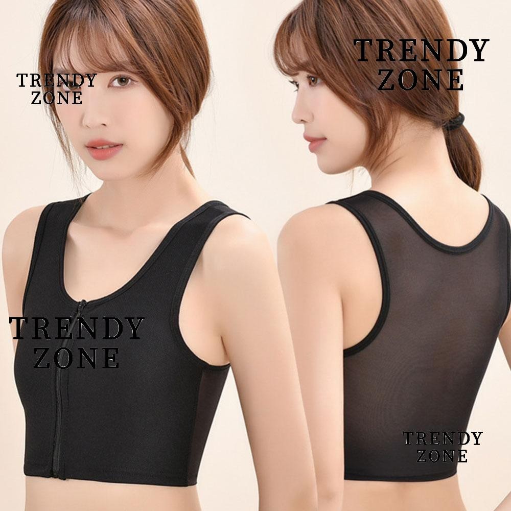 Trendyzone เสื้อกล้ามไม่มีผ้าพันแผล, ชุดชั้นในรัดตัวซิประบายอากาศสบาย, เสื้อผ้าสร้างกระชับซิปด้านหน้าเหงื่อหน้าอกสําหรับผู้หญิง