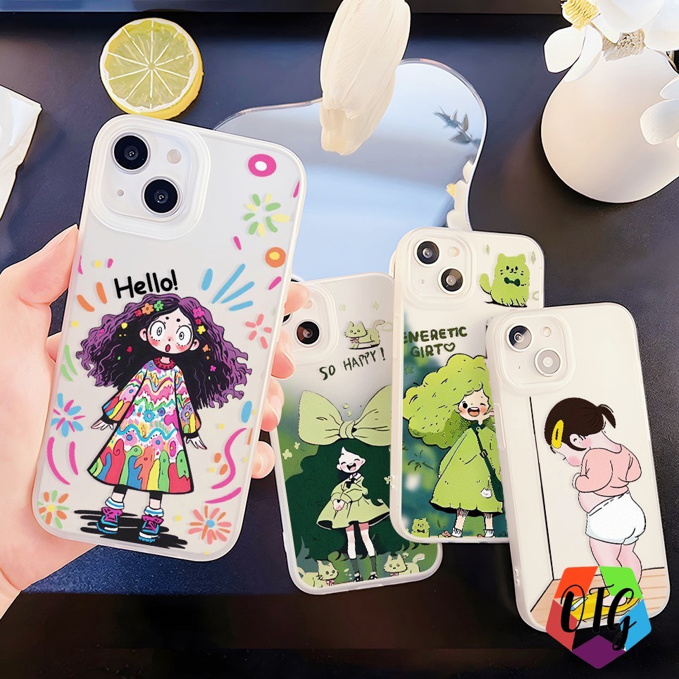 1 บาท แบบด้าน เคสสวยๆ for iphone 11 15 16 12 13 14 pro max plus การ์ตูนกราฟฟิตี้ เคสกันกระแทก สายคล้