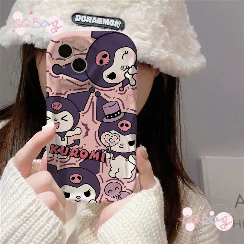 การ์ตูนดูเดิลน่ารักคุโรมิดาว 3 มิติเคสโทรศัพท์โค้ง IPhone 11 15 13 7Plus 14 Pro Max 8 7 12 14 Plus XR X XS Max SE 2020