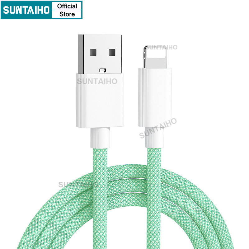 Suntaiho ลวดถักเปียสีคุณภาพสูง USB ถึงสาย Lightning 2.4A ชาร์จเร็วสําหรับ IPhone IPad Series