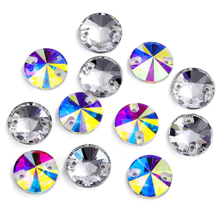 Rivoli เย็บบน Rhinestones รอบลูกปัดแก้วคริสตัล AB เย็บ Rhinestone DIY สําหรับเย็บปักถักร้อย