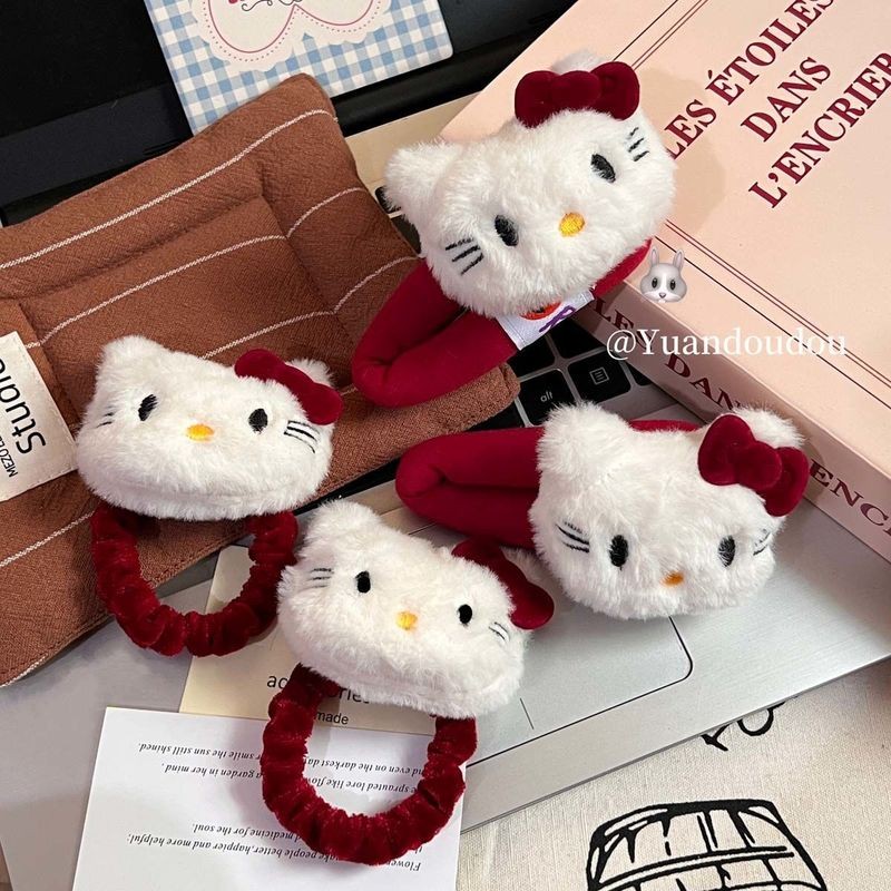 น่ารัก Hello Kitty กิ๊บติดผมสีแดงผู้หญิงฟองน้ําขนาดใหญ่เรียบคลิปแฟชั่นการ์ตูนเครื่องประดับผม
