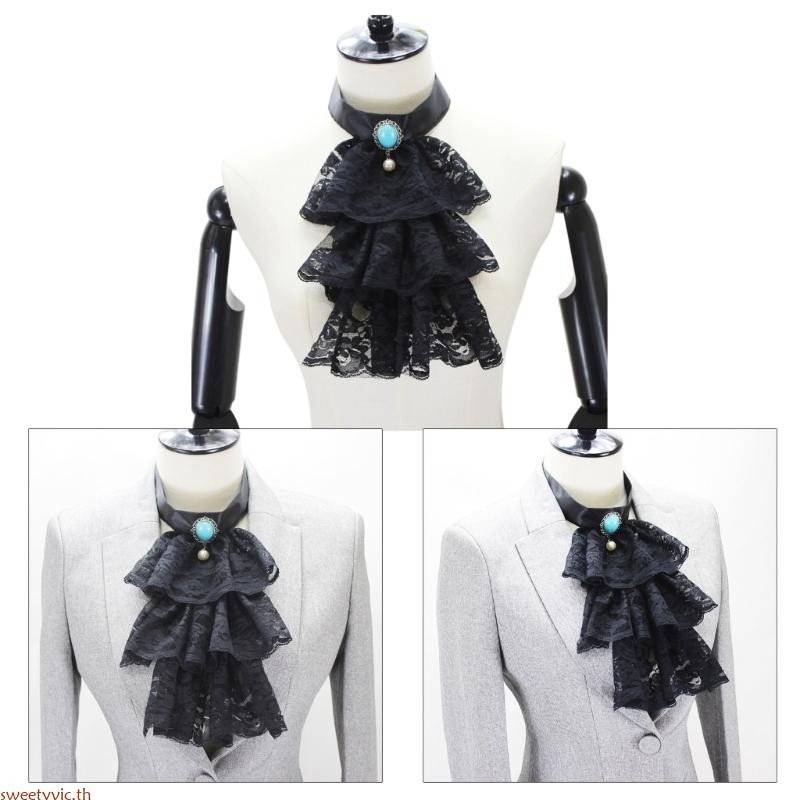 Sweety Vintage Gothic Victorian Ruffled Lace Jabot Collar Party เสื้อผ้าอุปกรณ์เสริม