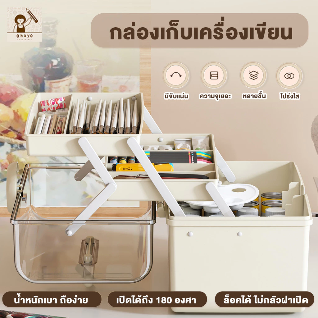 ohayo กล่องเก็บปากกาสี กล่องเก็บเครื่องเขียน ปากกาขนาดใหญ่ จุของได้เยอะ สำหรับเก็บเครื่องเขียน สีไม้ สีน้ำ