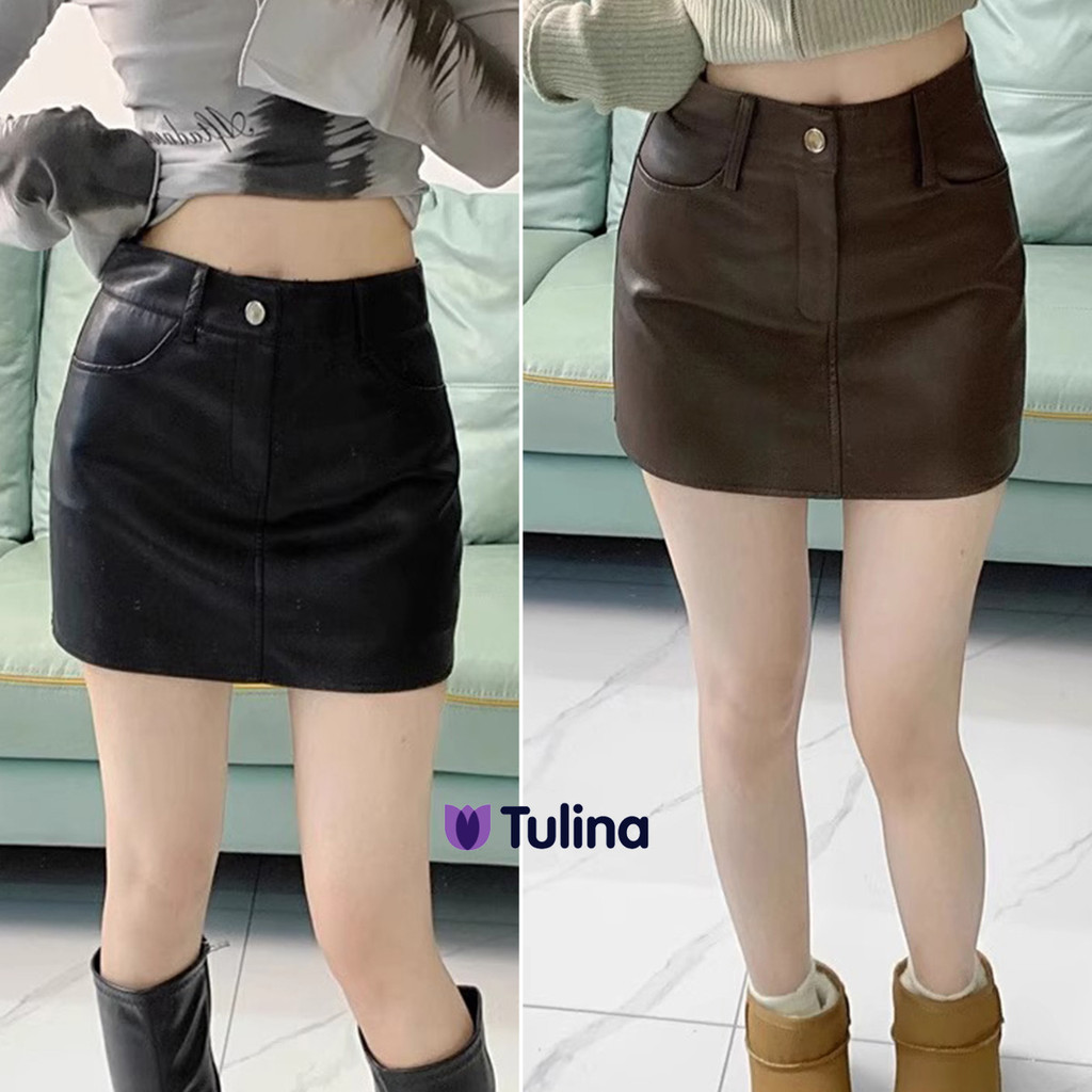 กระโปรงหนัง PU สั้น เอวสูง ใหม่ล่าสุด สำหรับผู้หญิง ฤดูหนาว