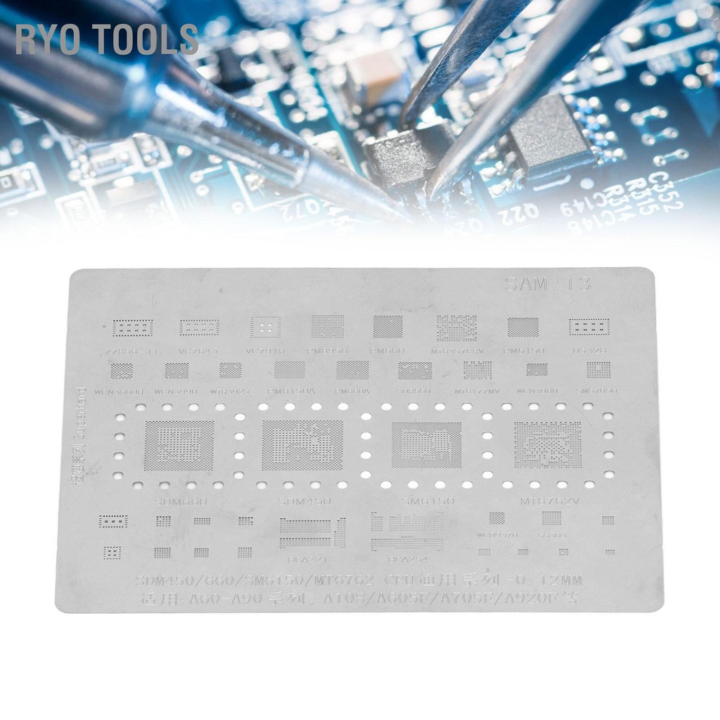 Ryo Tools หน้าจอเทมเพลต CPU ของโทรศัพท์ BGA Reballing ลายฉลุ Reball Rework สำหรับ Samsung A60-A90