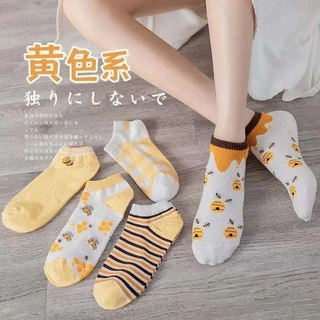 HOME818 ถุงเท้าข้อสั้น (5ลาย/5คู่) ถุงเท้าแฟชั่นเกาหลี เนื้อผ้านุ่มงานถักอย่างดี มีให้เลือกหลายแบบ