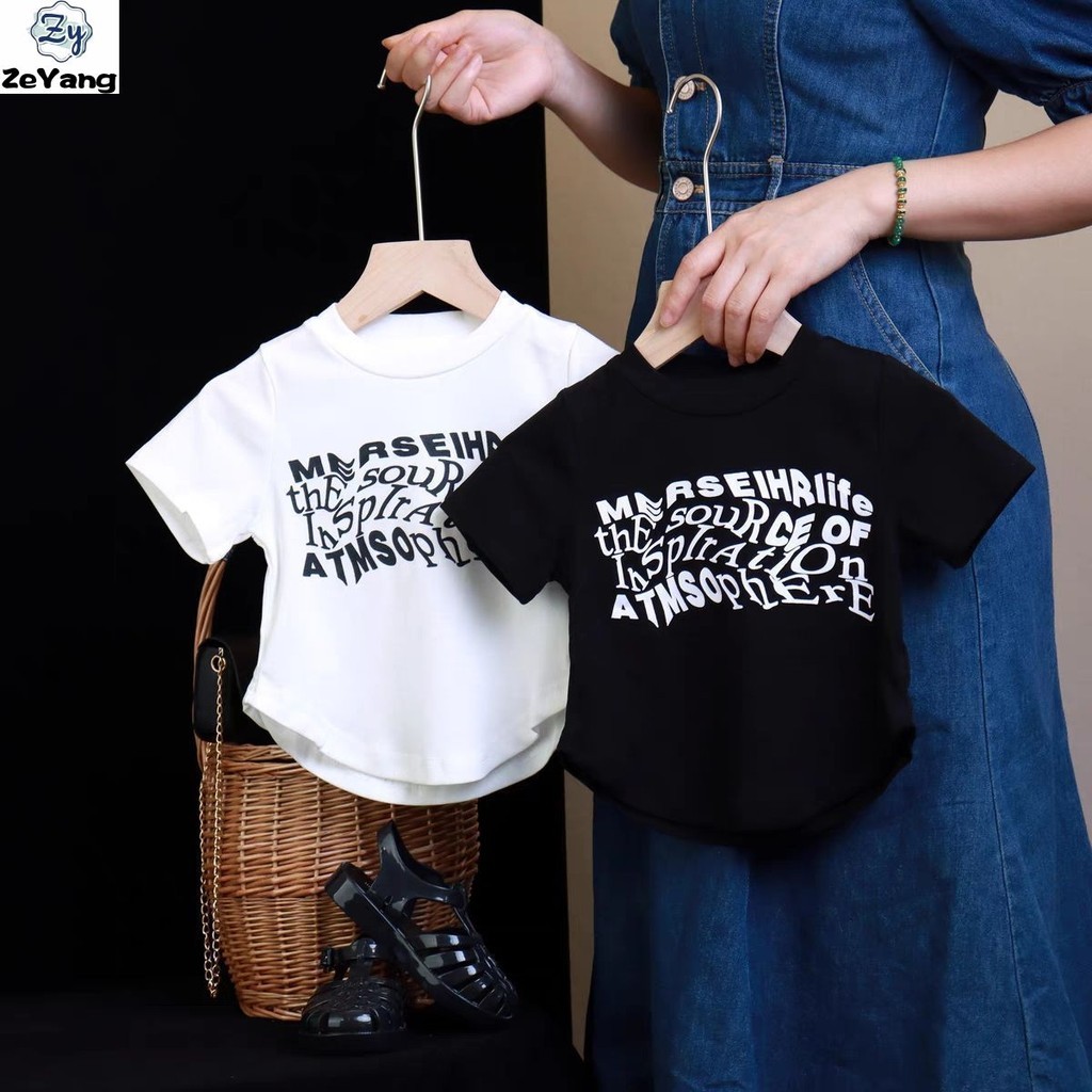 [ZY] 90-150 Ready Stock เสื้อยืดแขนสั้นเด็กแบบบาง Arc Stretch Top Baby Ice Silk Short T Casual Short T Round Neck T Simple All-Match Top