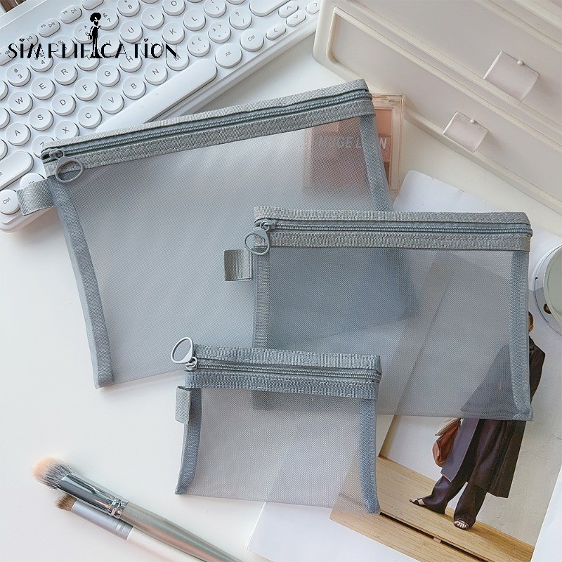 กระเป๋าแต่งหน้าตาข่ายโปร่งใสยอดนิยม-ซิปคุณภาพสูงเดินทาง สิ่งจําเป็น เก็บแป้งล้างกระเป๋า