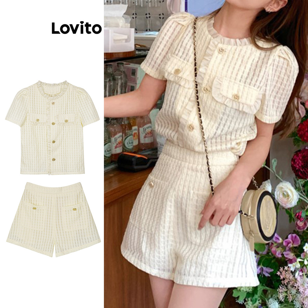 Lovito ชุดกางเกงขาสั้นลายธรรมดาสำหรับผู้หญิง LNA79072