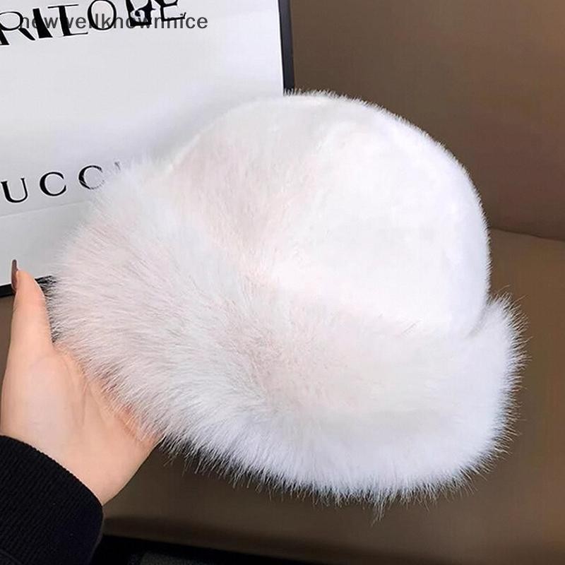 Newwellknownnice Fluffy Faux Fur หมวกสําหรับผู้หญิง Plush หมวกชาวประมงหมวกฤดูหนาว Warm Thicken เย็น Snowy Day ปานามาหมวก TH