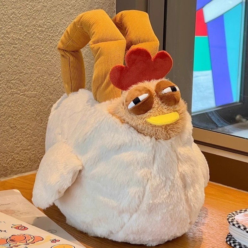ขนไก่ตุ๊กตากระเป๋าน่าเกลียด Hen Shape กระเป๋าถือตลก Kawaii ไก่จี้พวงกุญแจตุ๊กตา Satchel กระเป๋าสําหรับผู้หญิงของขวัญวันเกิด
