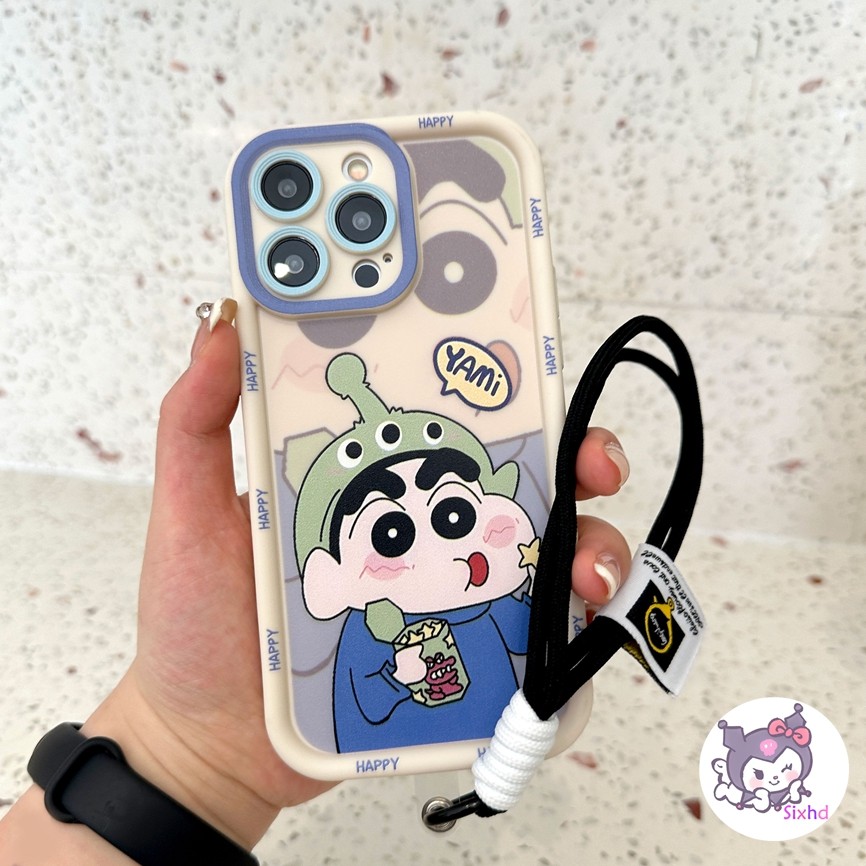 สําหรับsamsung S24 Ultra S24Plus S23FE Samsung S21FE S23Plus S21 Ultra S21 Plus A73 A72 A55 A53 A35 A22 A04 A04E Soft Matteน่ารักคู่เครยอนชินจังเลนส์เคสโทรศัพท์พร้อมเชือกเส้นเล็ก