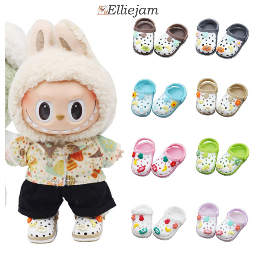 Elliejam รองเท้าตุ๊กตา, 17 ซม.Labubu 4.3*2 ซม.ตุ๊กตา, Creative Change Dressing เกมการจับคู่สีอุปกรณ์เสริม Miniature รองเท้าแตะ Labubu Time To Chill Filled