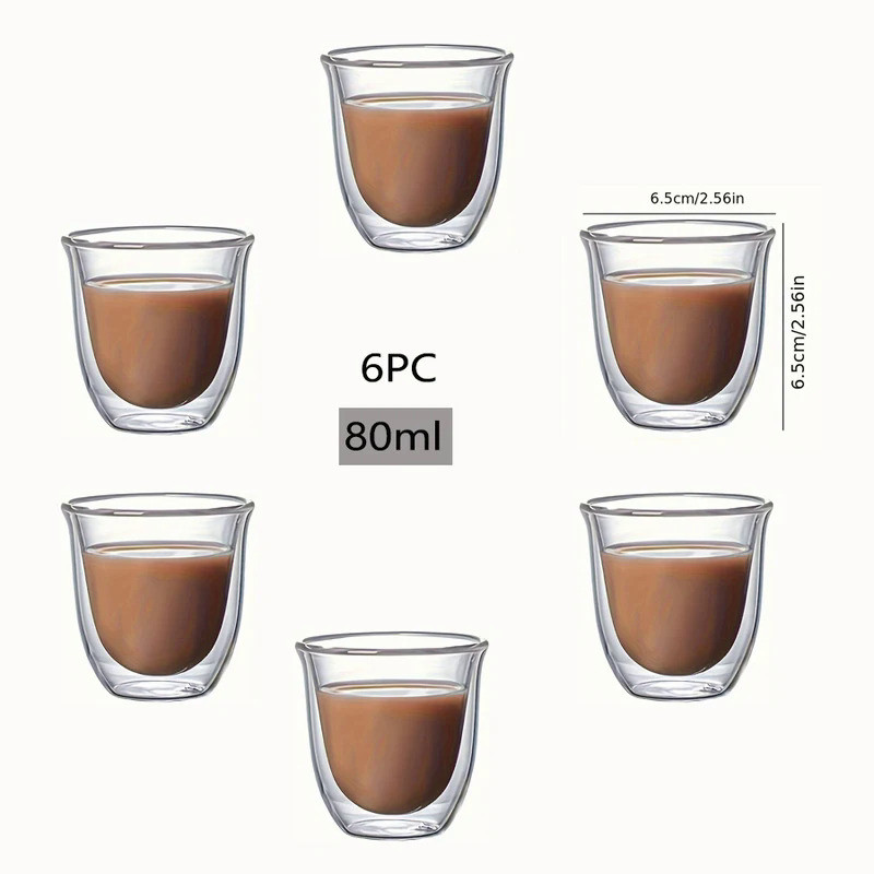 Insulated Espresso Cups,Set of 6 (2.7oz, 80 ml),Glass Coffee Mugs,Espresso Cups,Double Wall Glass Cu