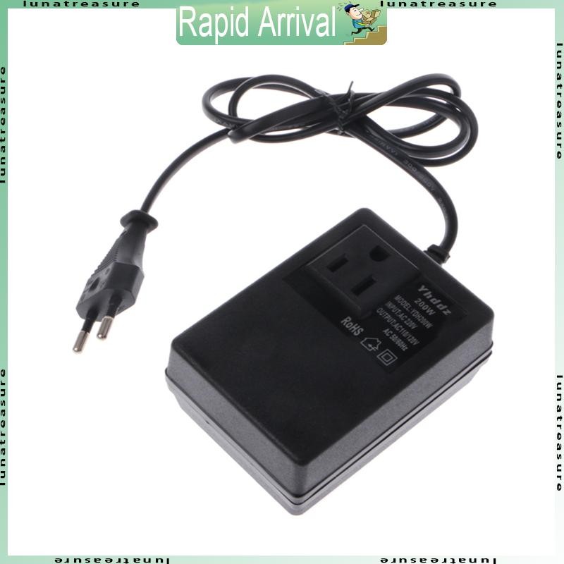 Lun 200W AC 220V ถึง 110V ขั้นตอนลงหม้อแปลงแปลง Travel Power EU ปลั๊กอะแดปเตอร์