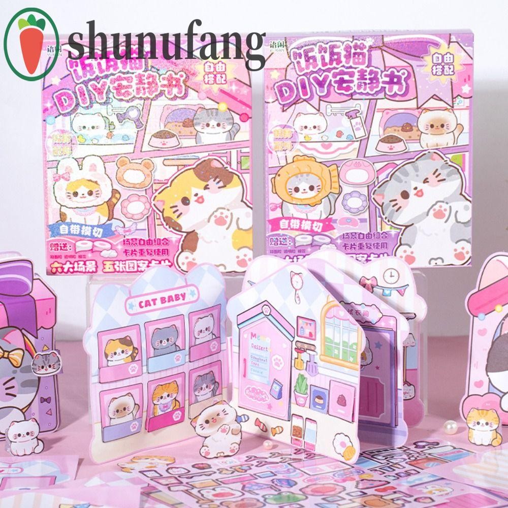 Unuf Magnetic Quiet Book, Montessori Handmade Cat สติกเกอร์หนังสือ, Kawaii กระดาษการ์ตูน 3D DIY เด็ก Busy Book ของเล่นเด็ก