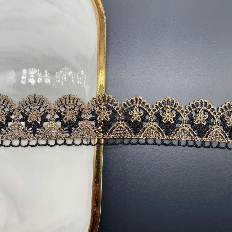 โลลิต้า ผ้าลูกไม้ปักทอง เสื้อผ้าลูกไม้ตัดกว้าง 4 ซม - รูปที่ 2