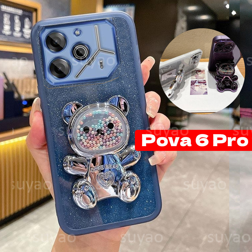 สําหรับ Tecno Pova 6 Pro Neo 6Pro 6Neo 2024 เคสโทรศัพท์ Glitter แฟลชกระดาษโปร่งใส Pova6 Pova6Neo หมี