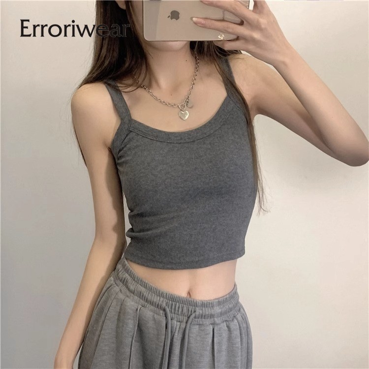 Errokiwear ผู้หญิงเสื้อกล้ามเบาะ 2024 แฟชั่นสีทึบ U-คอ Slim Fit Casual กีฬา Camisole