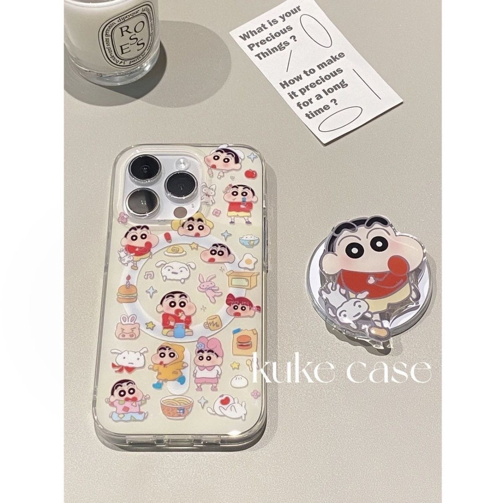 ลูกสุนัขเครยอนชินจังที่มีแม่เหล็กเข้ากันได้กับ iphone15pro เคสโทรศัพท์มือถือแอปเปิ้ล14/13/12/11PROMAX นุ่ม XR