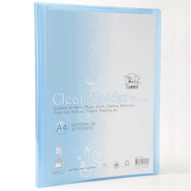 FLAMINGO แฟ้มโชว์เอกสาร A4 รุ่น 9084 สีน้ำเงิน (20 ซอง)