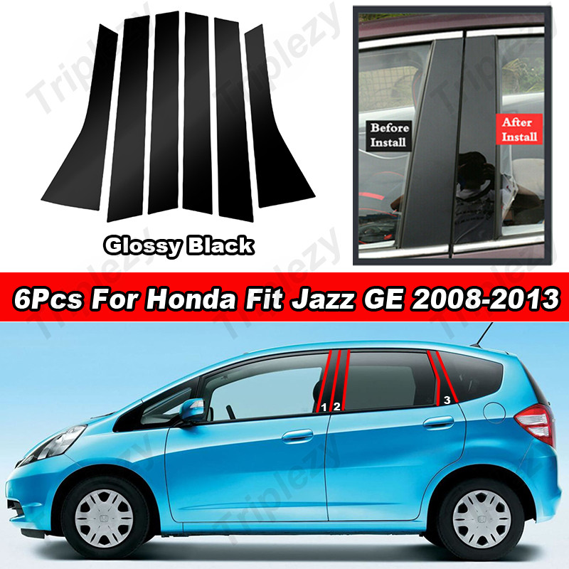 6 ชิ้นรถ Glossy เปียโนสีดําเสาโพสต์ประตูหน้าต่าง Trim สําหรับ Honda Fit Jazz GE 2008-2013 คาร์บอนไฟเบอร์ PC วัสดุสติกเกอร์อะไหล่ภายนอกอุปกรณ์เสริม