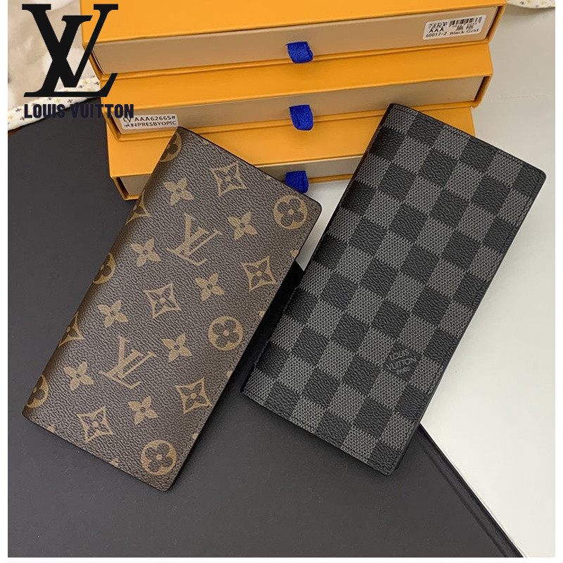 L V กระเป๋าสตางค์หนังแท้ใหม่ unisex ธุรกิจยาวพับหลายช่องเสียบการ์ดกระเป๋าสตางค์ผู้ถือบัตร
