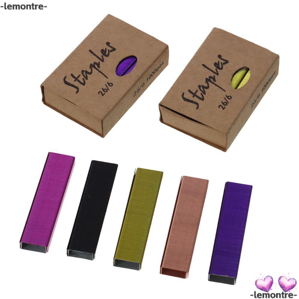 Lemontre 1000 ชิ้นลวดเย็บกระดาษต่อแพ็คลวดสี, 6 สี 26/6 26/6 ลวดมาตรฐาน, โลหะที่มีสีสัน 1/4 นิ้วเย็บกระดาษเติมเดสก์ท็อปเย็บกระดาษ