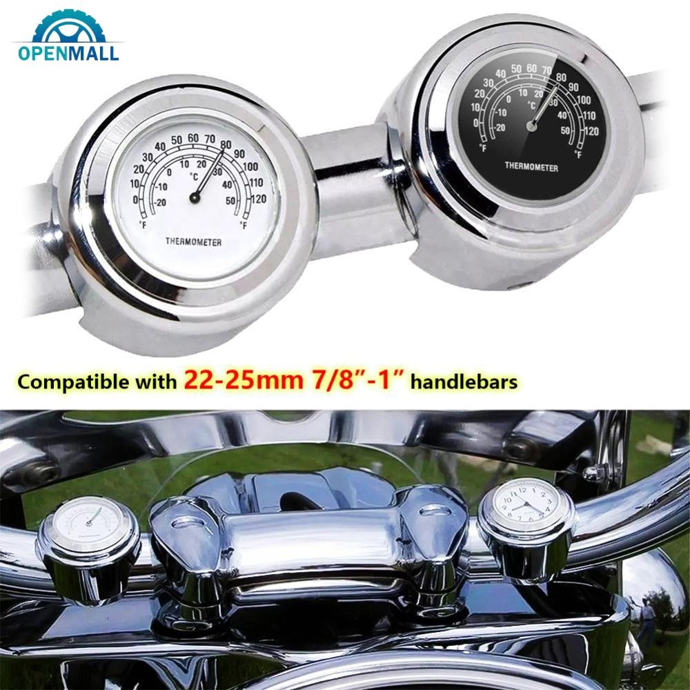 Openmall 22-25 มม.รถจักรยานยนต์รถจักรยานยนต์Handlebarเครื่องวัดอุณหภูมิFitสําหรับHarley Honda Yamahaรถจักรยานยนต์เครื่องประดับนาฬิกาควอตซ์I8K9