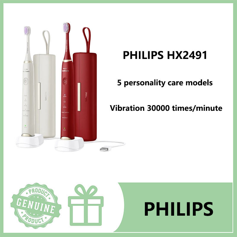 Philips Sonicare HX2491 Electric Toothbrush 5 Modes 2 Brush Heads with Portable Case