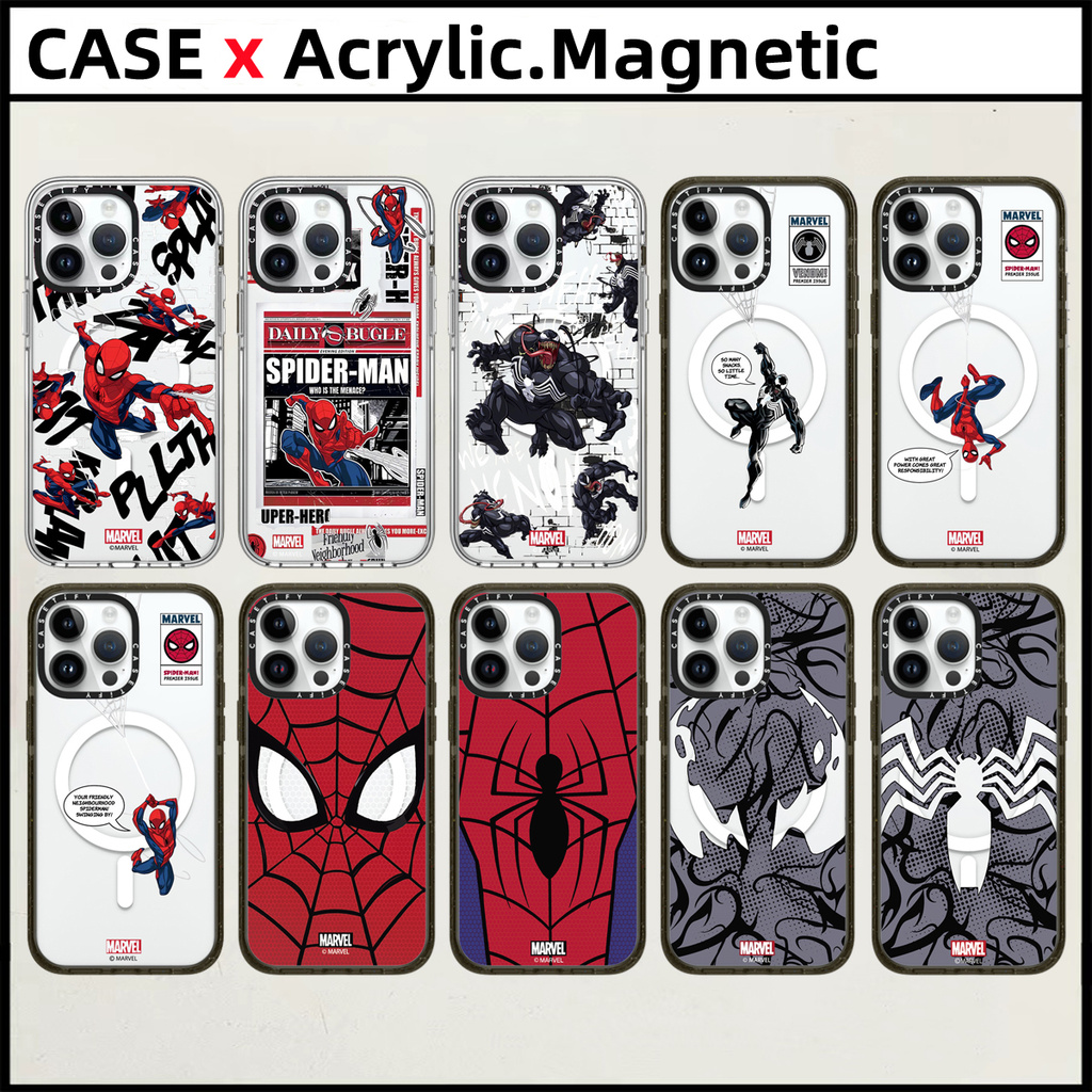Casetifymarvel Spider-Man venomอะคริลิคแม่เหล็กสําหรับiPhone 15 16 Pro Max 14 15 16 Plusกรณีแฟชั่นแกะสลักด้านข้างตัวอักษรฝาครอบป้องกัน