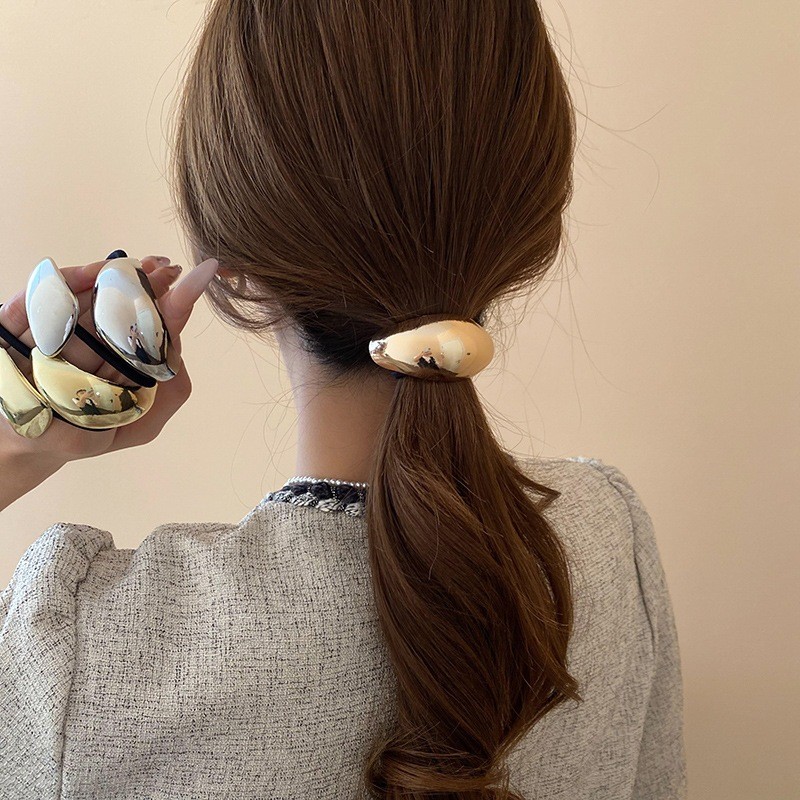 DREJEW เดรชทงแดมุนกระจกลมโลหะเชือกผมสามเหลี่ยมกลับหัวออกแบบเฉพาะหัวหางม้าสูงเชือกแฟชั่นที่เรียบง่ายลําไส้เครื่องประดับผม