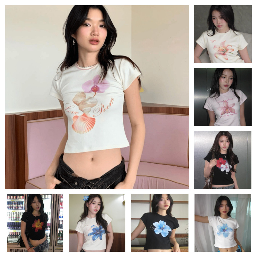 COD✅ (กรุงเทพจัดส่งสินค้า)TouchFashion baby tee เสื้อเบบี้ทีลายวน เสื้อครอปท็อป แขนสั้น พิมพ์ลายหัวจ S-XL 100% Cotton