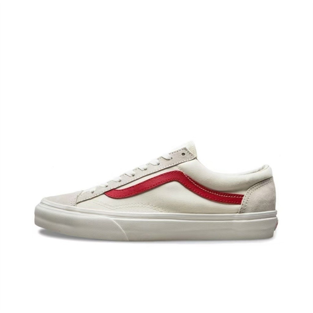 Vans Old Skool รองเท้าผ้าใบสีขาว/แดงสําหรับผู้ชายและผู้หญิง