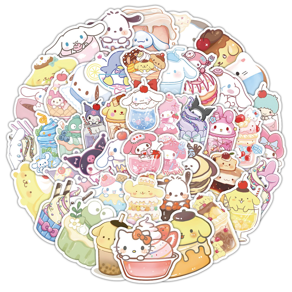 53pcs น่ารักการ์ตูน Iice ครีม Sanrio Mymelody Cinnamoroll HelloKitty Graffiti สติกเกอร์สําหรับจักรยานบัญชีมือดินสอ Decals LanLanStickersWorld